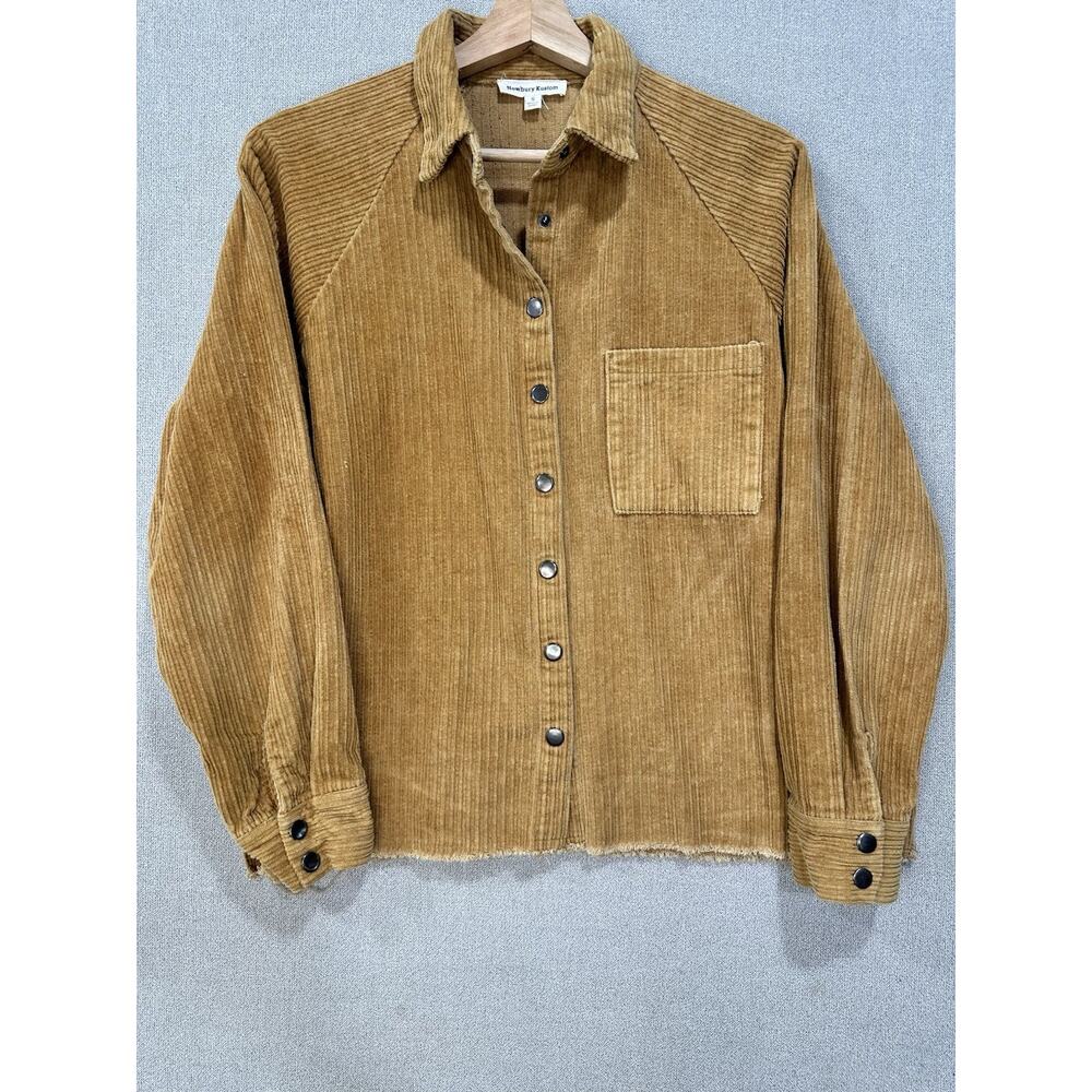 Newbury Tan Corduroy Snap Front Shacket S Raw Hem Western Boho Cottagecore Y2K